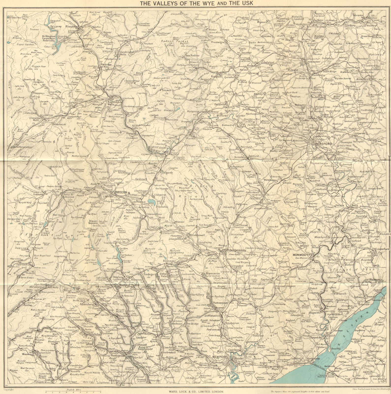 WYE & USK VALLEYS. Newport Monmouth Merthyr Tydfil Hereford Pontypridd c1950 map
